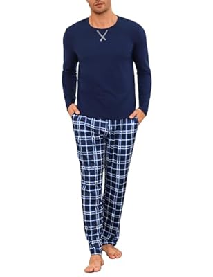 Demegimi Demgimi Pijama Hombre Invierno Friki Pijama Hombre Largo Ropa de Dormir con Top y Pantalones 2 Piezas