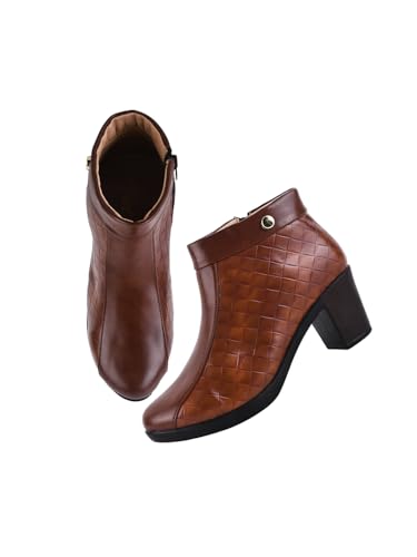 Image of The White Pole and Stylish Block Heel Trendy Casual Boot High Ankle Heel Boots with Zip Look for Womens and Girls