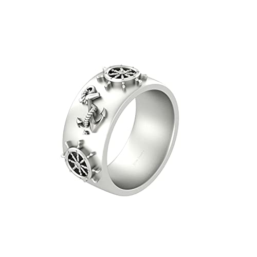 Alliance nautique argent 925 massif homme bague motif ancre marine