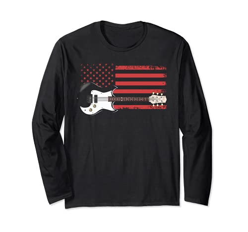 US Flag Proud Guitarist Musical Instrument Electric Guitar Long Sleeve T-Shirt, Black