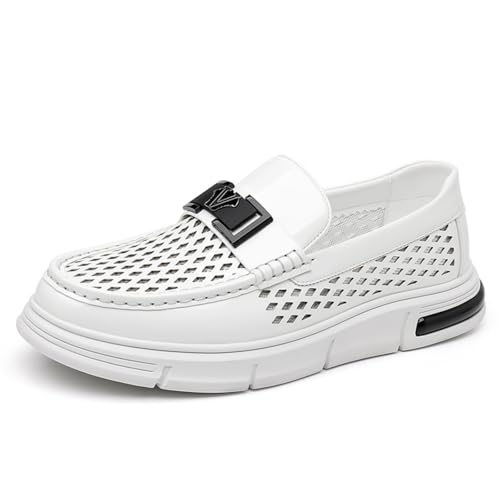 Men's Perforated Patent Leather Loafers, Stylish Casual Dress Shoes - Ideal for Business Casual, Daily Commute & Leisure Outings