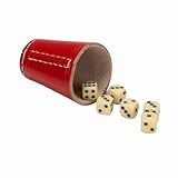 GICO Qualitäts Würfelbecher (echt Leder) Standard (9 cm) ROT mit 6 Würfeln - 5903