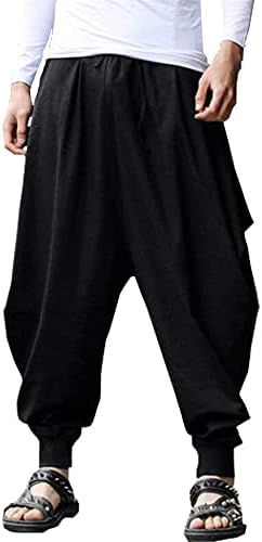 PACEIADTA Mens Hippie Harem Pant Loose Aladdin Yoga Casual Drop Crotch Pants (Small, Black-1)