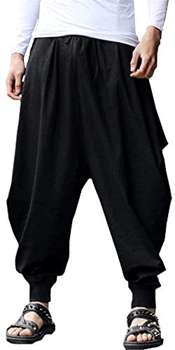 Paceiadta Mens Hippie Harem Pant Loose Aladdin Yoga Casual Drop Crotch Pants (Small, Black-1) #TOP16
