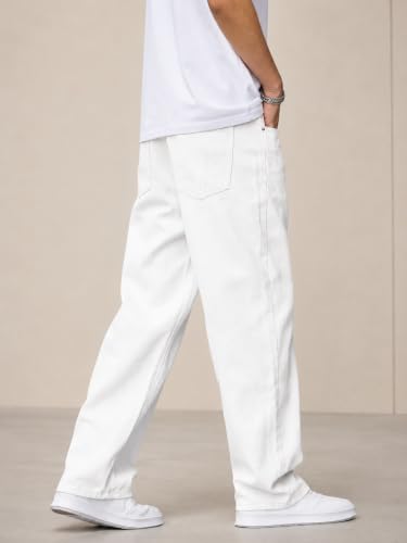 Image of Men White Baggy Jeans Cotton Denim Blend Relaxed Fit | Comfotable Fit