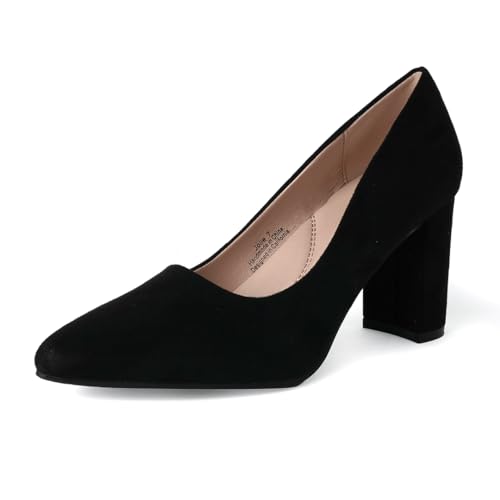 J. Adams Jolie Heels for Women - Closed Pointed Toe Mid Block Heel Classic Pumps