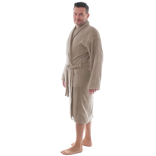 LEBENGOOD Bademantel für Damen, Herren, Unisex, Frottee 100% Baumwolle, Weicher Morgenmantel Dusche, Größen Flauschig, Leicht (Sand, L)