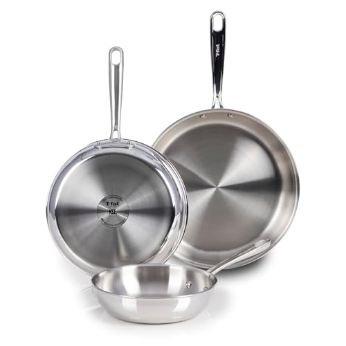 T-Fal Pro Tri-Ply Stainless Steel Cookware Set, 3-Piece Induction Cookware, Oven Safe 500F, Fast & Even Heat, Professional Quality, Durable Pots and Pans Set, Fry Pan, Silver