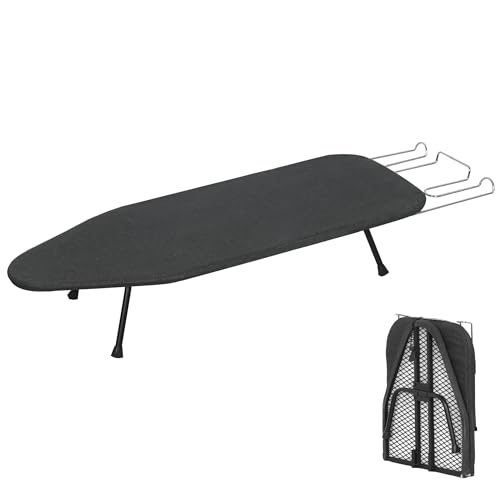 ZOESTORAGE Bügelbrett Tischbügelbrett mit Bügeleisenablage Bügelbrett Klein mit 100% Baumwollpad (8 mm) rutschfeste Füße perfekt für zu Hause oder unterwegs 80 x 30 cm schwarz