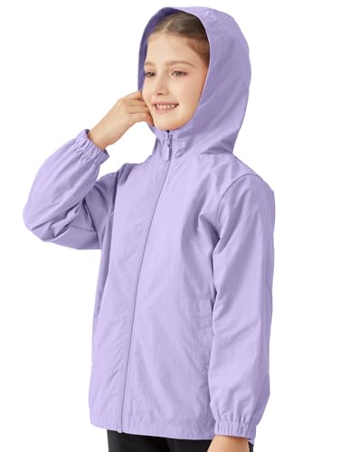 EIGIOO Boys Girls Windbreaker Hooded Jackets Lightweight Packable Jacket Toddler Rain Coats Purple 6 Years