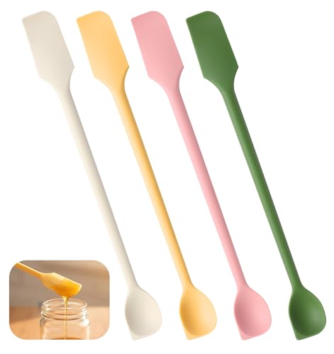 4 Stück Teigschaber Schmal Set Mehrfunktionale Restelöffela und Mini Teigschaber Hitzebeständige Silikonlöffel für Küche Backen und Kosmetik