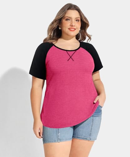 Image of CARCOS Plus Size Tops for Women Short Sleeve Shirt Summer Star /Leopard /Tie Dye /Flower Crewneck Pullover Tunic XL-5XL