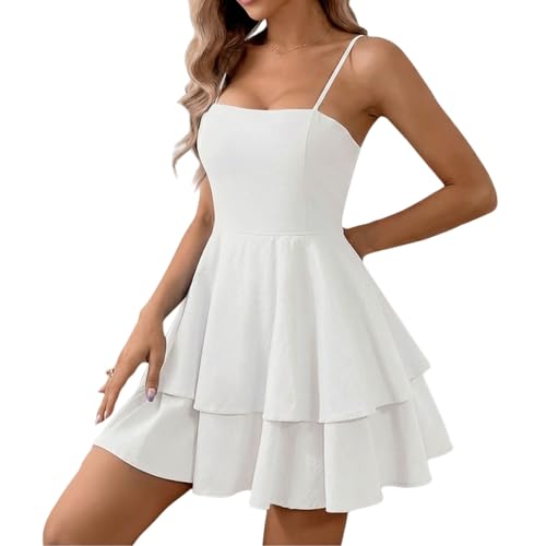 BNGD Women's Backless Bow Tie Spaghetti Strap Mini Dress Sexy Club Party Dresses(Small,White)