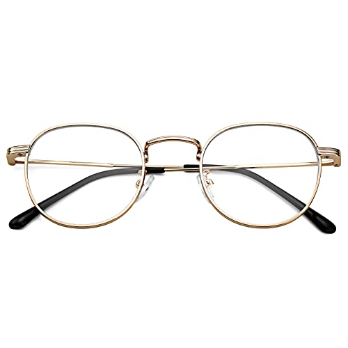 DeBuff Retro Round Clear Lens Glasses for Women Men Blue Light Blocking Eyeglasses (Gold)