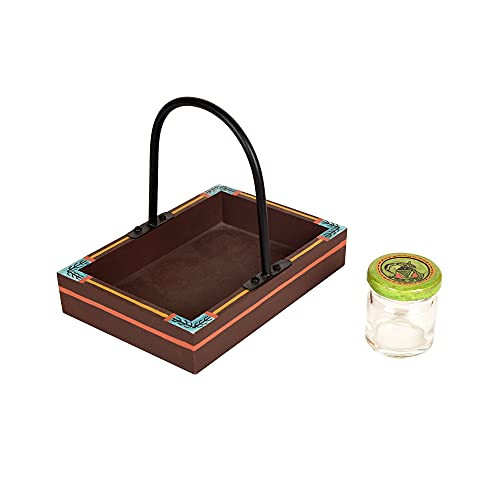 Image of AAKRITI ART CREATIONS Colourful Condiment Containers So6 with Tray | Handcrafted Madhubani Art Storage Jars | Kitchen Decoration Items Stylish Tray & Jars | Kitchen Jars with Wooden