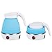 Swetup Hervidor Eléctrico Plegable, 0.6L Hervidor de Agua Plegable de Silicona, Hervidor Eléctrico Plegable de Viaje con Base de Acero Inoxidable para Actividades al Aire Libre, Senderismo, Azul