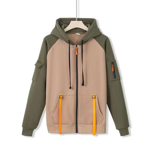 Tactical Hoodies for Men 2025 Fashion Casual Color Block Full Zip Up Cargo Hooded Sweatshirts with Multi Pockets4