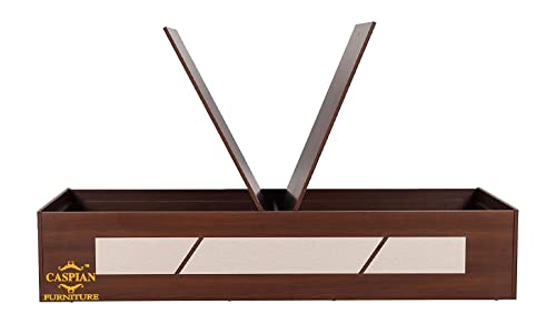 Image of CASPIAN Single Bed Engineered Wood 72 x 36 inch (Walnut Brown & White) | Walnut Finish Multipurpose Divan Bed with Storage Box | Wooden Furniture for Home, Living Room & Bedroom