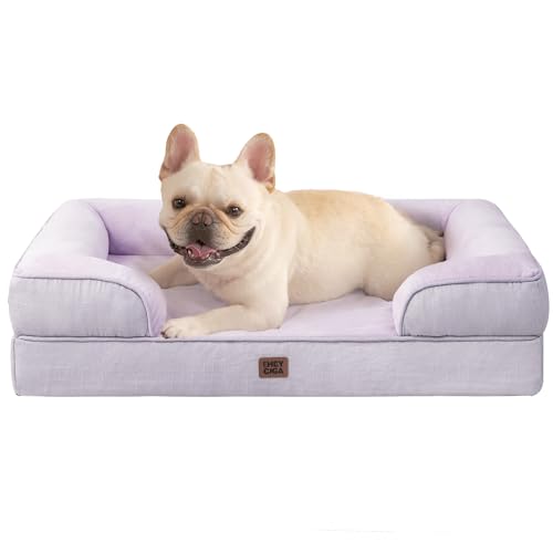 Image of EHEYCIGA Orthopedic Dog Bed for Medium Dogs, Waterproof Memory Foam Medium Pet Beds with Sides, Non-Slip Bottom and Egg-Crate Foam Dog Couch Bed with Washable Removable Cover, Lilac