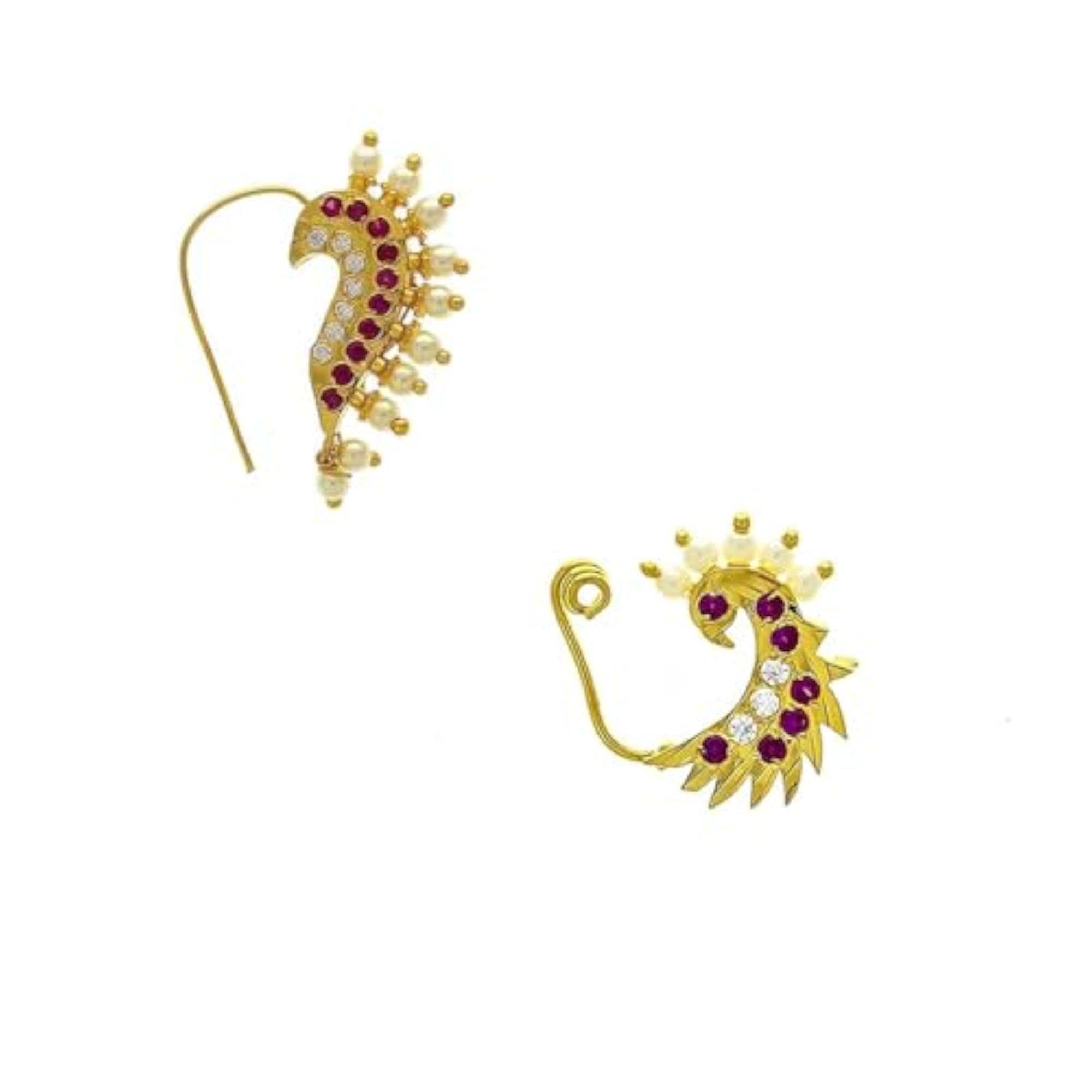 Delicate Golden Finishing Peacock Design Nath with Pearls