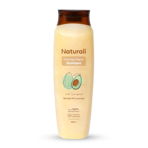 NATURALI Damage Repair Shampoo | With Moringa Oil & Avocado| Repairs Damage & Restores Shine | 180 ML