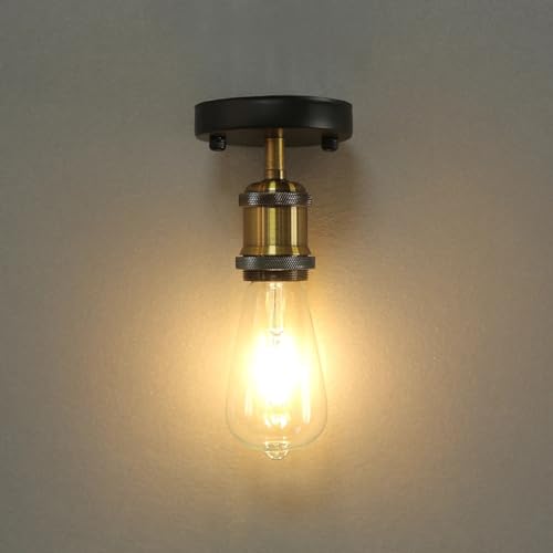 Plafonnier industriel vintage américain en métal noir pour cuisine et couloir