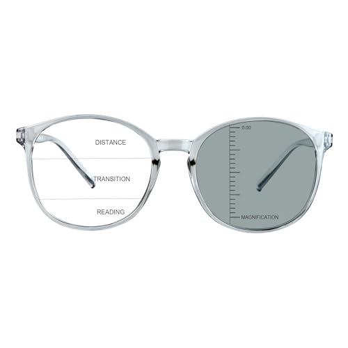 Image of Vintage Round Progressive Multifocal Presbyopic Glasses, Photochromic Gray Sunglasses for Men Women Readers (Clear Gray,+0.00 /+1.00 Magnification)