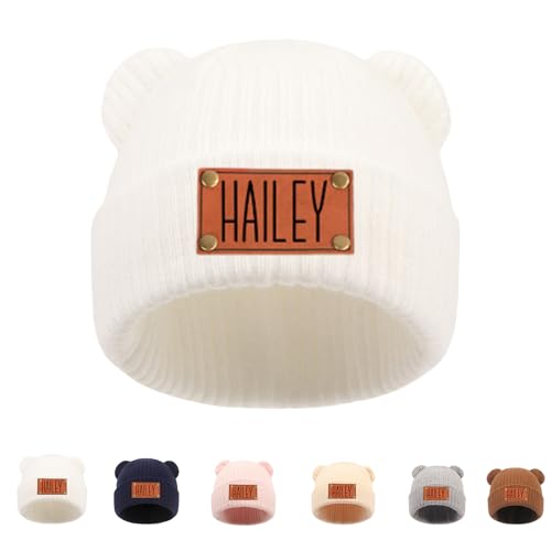 Personalized Name Newborn Beanie Hat, Custom Warm Newborn Hats, Personalized Winter Knit Hats for Infant Baby