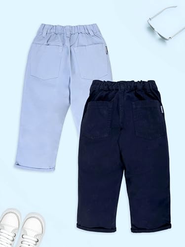 Image of KiddoPanti Boys 100% Cotton Twill Chinos Pant | Comfortable Regular Fit | 2 Side Pocket, 2 Back Pocket | Ankle Length | Back Elasticated Waistband with Button Zip Open Fly
