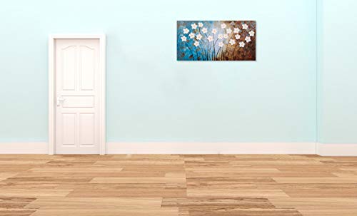 image for Yihui Arts Flower Painting Hand Painted 3D Brown Light Blue White Canv