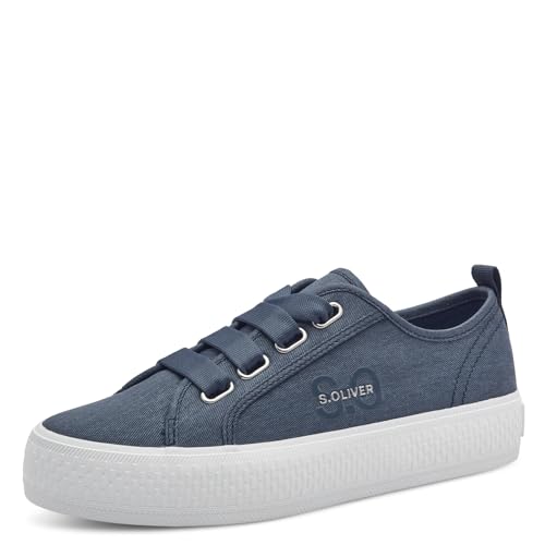 s.Oliver Damen Plateau Sneaker mit Breiten Schnürsenkeln Low Top, Blau (Navy), 37 EU