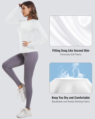 4 Pack Women's Long Sleeve Compression Shirts, Dry Fit Workout Athletic Sun Protection Cooling Tops for Yoga Running Gym4