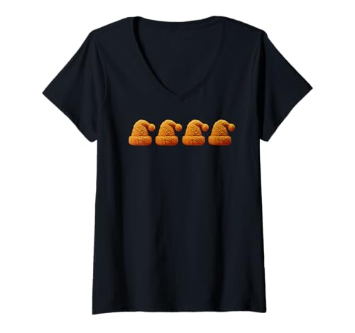 Mujer Gorro de Papá Noel con Texto en inglés I Love Chicken Nuggets Camiseta Cuello V