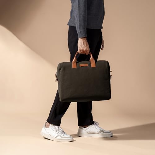 Image of DailyObjects Unisex City Compact Fleet Canvas Laptop Messenger Bag with Leather Handles and Adjustable Straps | Zip Closure with Slip Pockets and Large Storage For 14 Inch Laptops