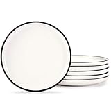 AQUIVER 6'' Ceramic Dessert Plates - Porcelain Classic White Appetizer Plates with Black Edge - Tea...