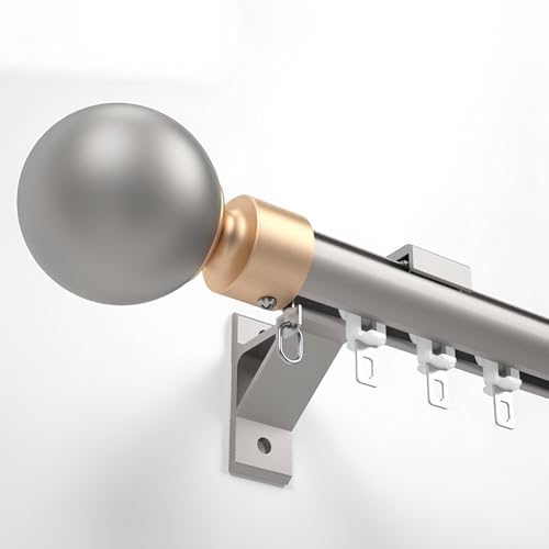 Kit de tringle à rideau coulissante réglable de 9 cm avec têtes décoratives rondes, parfaite pour le salon, la chambre à coucher et le balcon, couleur grise, installation facile