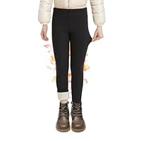 DDOBB Girls Fleece Lined Leggings Black Winter Thermal Warm Clothes Running Thick Pants Cold Weather for Kids Black 6-8 Years