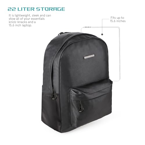 Image of Police Premium Vegan Leather Single Compartment Laptop Backpack - Black | 22L Stylish & Durable Laptop Backpack for Men | Spacious Office, Travel & Daily Use Backpack