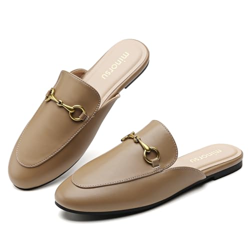 Image of Minorsu Buckle Mules for Women Flats Loafers Shoes for Work Office Business