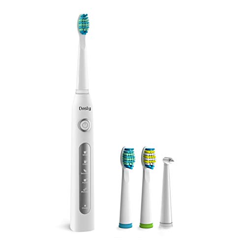Electric Toothbrush Clean as Dentists, Rechargeable Sonic Toothbrushes Built-in Smart Timer and 5 Deep Cleaning Modes, with 3 Replacement Brush Heads, Waterproof, White