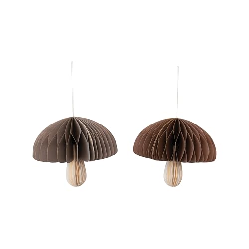 Creative Co-Op Paper Folding Honeycomb Mushroom Ornament with Gold Glitter