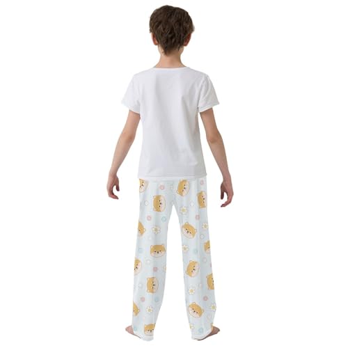 Cute Siba Faces Flowers Dots Boys Pants for Kids Jogger Pants with Pockets S-XL3