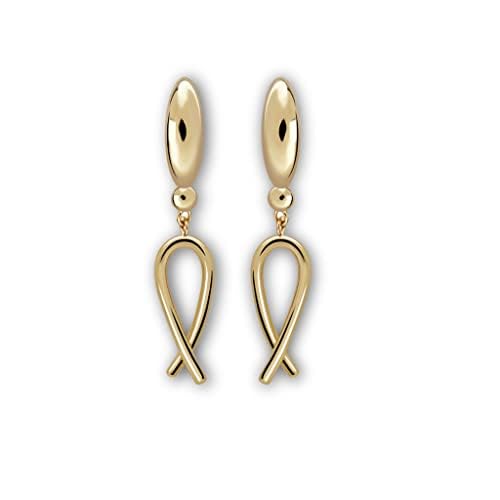 VIORET VIORET- Pendientes De Mujer En Forma De Lazo Y Cabezal De Bellota Chapados En Oro De 18K (Medida: 3,6 cm de largo y 4,5x12 mm de cabezal)