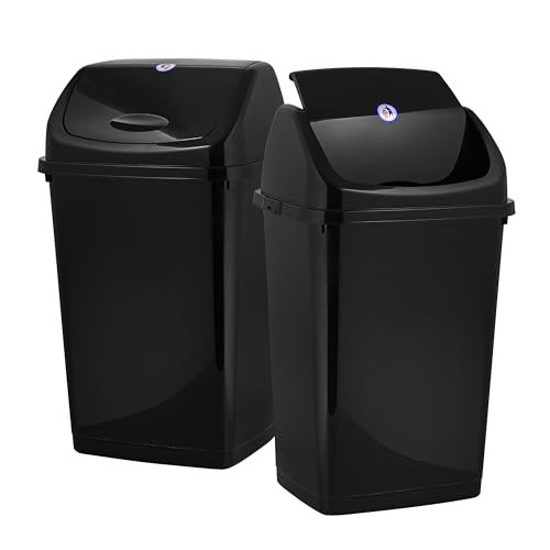 Image of Superio Kitchen Trash Can 13 Gallon with Swing Lid, Plastic Garbage Can Outdoor and Indoor, Large 52 Qt Recycle Bin and Waste Basket for Home, Office, Garage, Patio, Restaurant (Black, 2 Pack)
