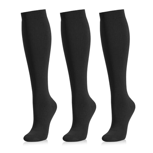 Image of Medical Compression Socks for Women and Men 3 Pairs 20-30 mmHg Knee High Christmas Compression Stockings Circulation Best for Running Athletic Nurses