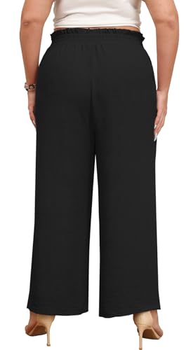 Lastshe Women's Plus Size Pants Wide Leg Work Casual Palazzo Pants Elastic High Waisted Dressy Trousers with Pockets3