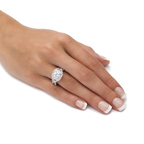 Palm Beach Jewelry Platinum over Sterling Silver Round Cubic Zirconia 2 Piece Crossover Halo Bridal Ring Set3
