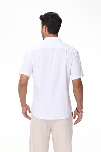 Mens Linen Shirts Short Sleeve Button Down Regular Fit Shirts Casual Vacation Beach Summer Hawaiian Tops3