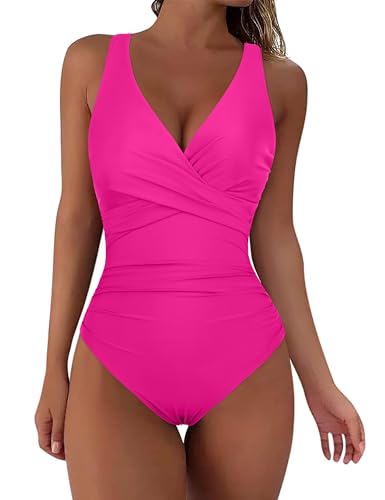 Maillot de bain une pièce contrôle du ventre à armatures rose vif taille 42