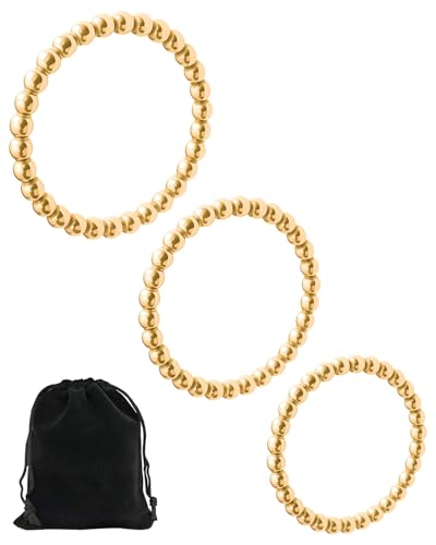 SCJJZ 3Pcs Anillo antiestrés de acero inoxidable con perlas de 2.1 mm, anillo ansiedad, Anillos elásticos de ansiedad en oro - Anillos impermeables para Mujeres Niñas